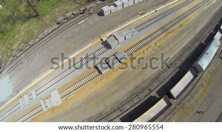 MOSCOW, RUSSIA - APR 30, 2014: Building site of railroad beltway widening for passenger traffic opening. Aerial view