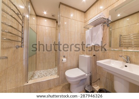 ADLER, RUSSIA - JULY 21, 2014: Interior bathroom of a hotel room in El Paraiso hotel