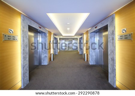 SOCHI, RUSSIA - JUL 27, 2014: Interior of modern vestibule with lifts in the Hotel Radisson Blu Paradise Resort and Spa