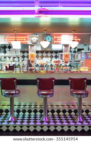 MOSCOW - JAN 21, 2015: Bar counter at the American restaurant Beverly Hills Diner