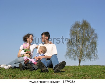 family with two children. spring