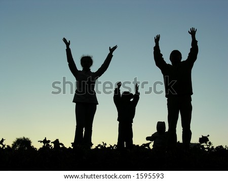 family hands up sundown