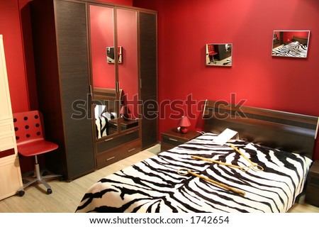 stripe red bedroom