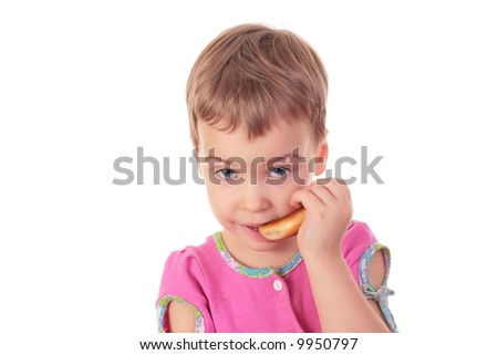 baby eating bagel