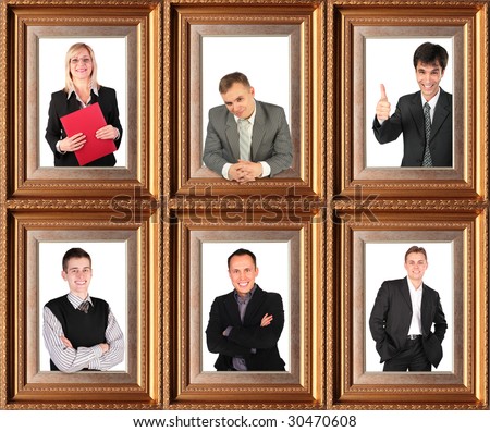 business themed collage, Framed half-length portraits of six successful businessmen