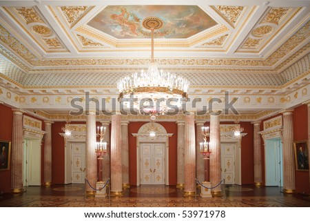 golden with red room of State historical and architectural museum reserve Tsaritsyno, Russia. It was build in 1776.