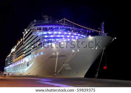 DUBAI - APRIL 17: big modern cruise liner Costa Deliziosa - the newest Costa cruise ship, 17 April 2010 in Dubai, UAE. Costa Cruises - the largest European cruise operator.