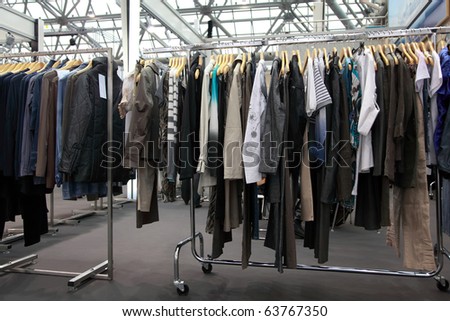 Design clothes hang at  demonstration stand in showroom
