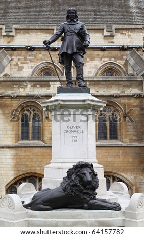 Statue of Oliver Cromwell at Westminster in London. Oliver Cromwell is english revolutionary, regicide and lord protector