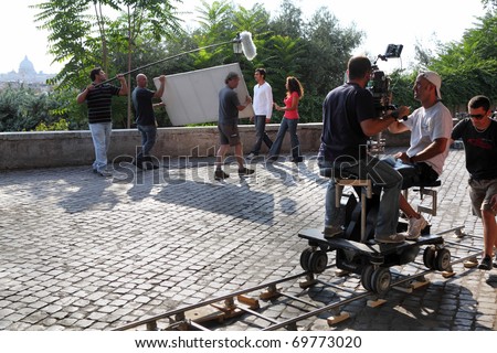 ROME - AUGUST 4: Shooting film near Villa Medici on August 4, 2010 in Rome, Italy. First Italian films were shot in 1885