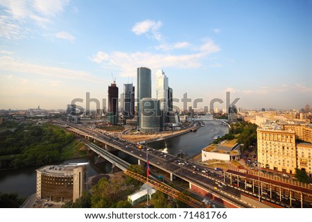 wide angle, Moscow river, Third Transport Ring, skyscrapers in Moscow, Russia