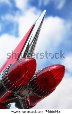 stock photo MOSCOW RUSSIA APRIL 24 Rear lights Cadillac at Vintage car
