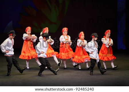 MOSCOW - MARCH 17: Children dance at concert of Gennady Ledyakh School of Classical Dance in theater Et Cetera, on March 17, 2011 in Moscow, Russia. Concert held for winners in competition.
