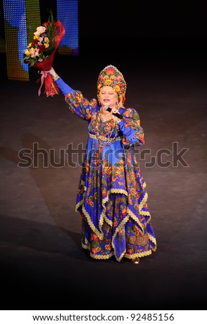 MOSCOW - MAR 17: L.Rumina sings at concert of Gennady Ledyakh School of Classical Dance in theater Et Cetera, Mar 17, 2011, Moscow, Russia. Concert held for winners in competition on Russian language.