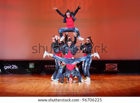 MOSCOW - MARCH 27: Banda force team dance at Hip Hop International Cup of Russia 2011, March 27, 2011 in Moscow, Russia. Main prize is $1000 for each team member and organization of trip to Las Vegas.