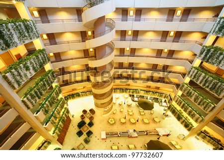 MOSCOW - MAY 1: Floors and staircase in Iris Congress hotel, on May 1, 2011 in Moscow, Russia. Since foundation in 1991 hotel is one of leading Moscow hotels. Hotel offers 201 rooms on 8 floors.