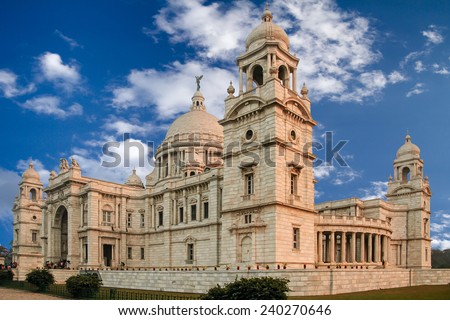 The Victoria Memorial is a large marble building in Kolkata, India which was built between 1906 and 1921. It is dedicated to the memory of Queen Victoria and is now a museum and tourist destination.