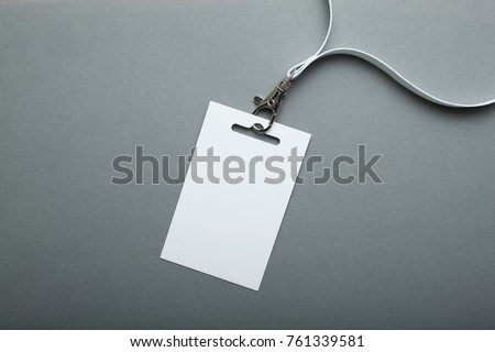 Blank badge mockup isolated on grey clipping path. Name Tag with ribbon, Corporate design.