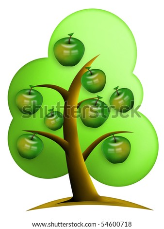 Green apples grows on tree. Clipping path included.