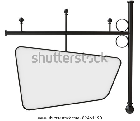 Old blank metal store sign isolated on white, Clipping path included. Ready for text.