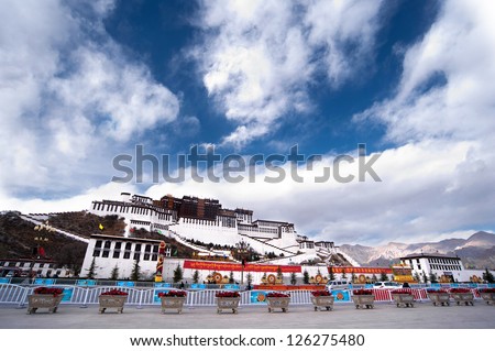 The Potala Palace in Lhasa in Tibet. The Potala Palace was the chief residence of the Dalai Lama until the 14th Dalai Lama fled to Dharamsala in India, after an invasion and failed uprising in 1959.