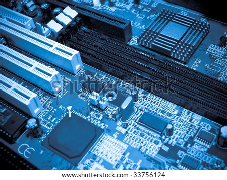 Electronic circuit board. Blue toned.