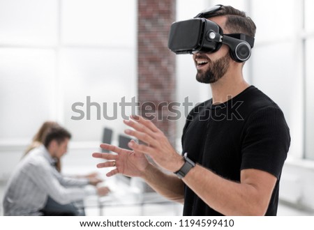 Male handsome patient with modern VR goggles