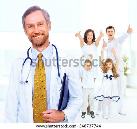Doctor on the background of the happy family