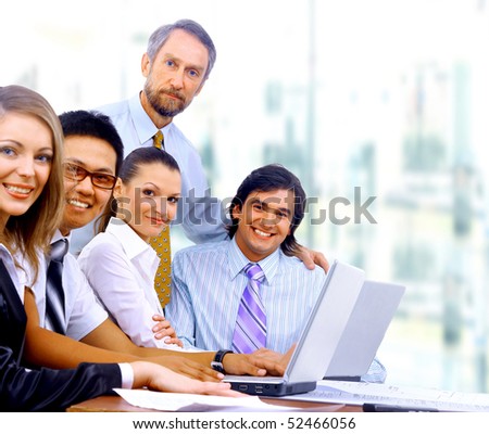 Young smiling business people. Isolated over white background