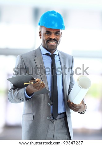 African american engineer a over white background