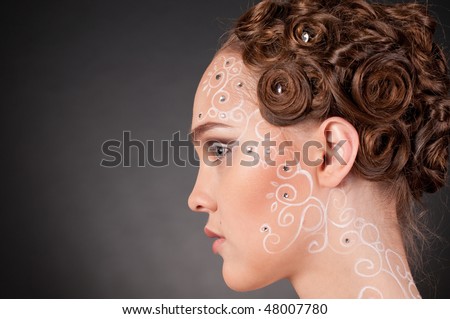 stock photo : Close up portrait of beautiful girl with curly hair style, 