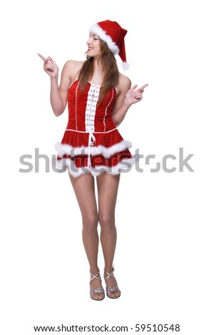 Portrait of beautiful dancing girl with  weared in santa clause dress