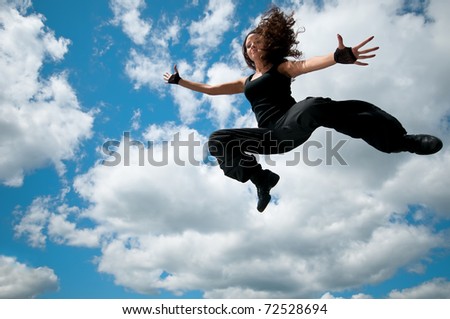 Jump over blue sky