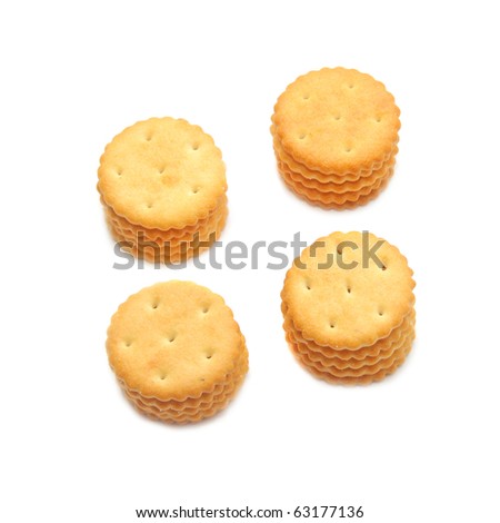 Round salty cracker stack isolated on white background
