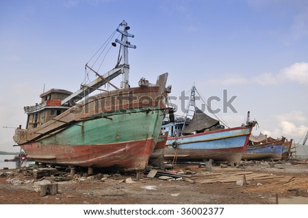 Fisher Boat for Repair in a Shipyard, Vietnam