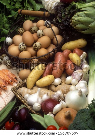 vegetables still life with eggs