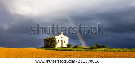 chapel with rainbow, Plateau de Valensole, Provence, France