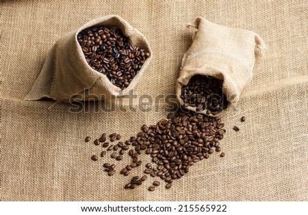 still life of coffee beans in jute bags
