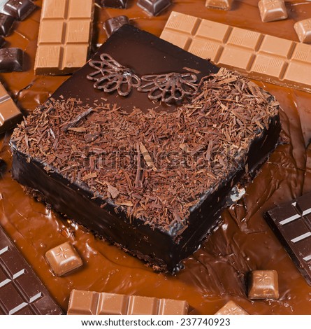 still life of chocolate with chocolate cake