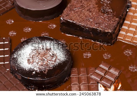 still life of chocolate with chocolate cakes
