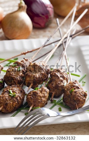 minced meat balls on skewer