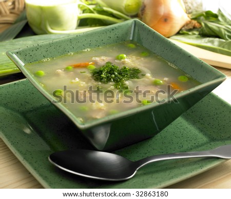 Scottish barley soup with lamb meat