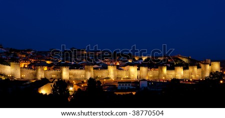 Avila at night, Castile and Leon, Spain