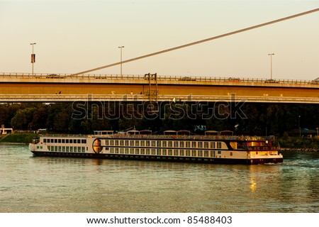 New Bridge and cruise ship, Bratislava, Slovakia