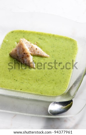 mix broccoli and cauliflower soup with cod