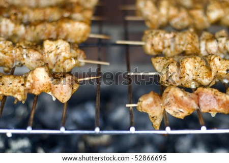 Chicken barbecue on the fire