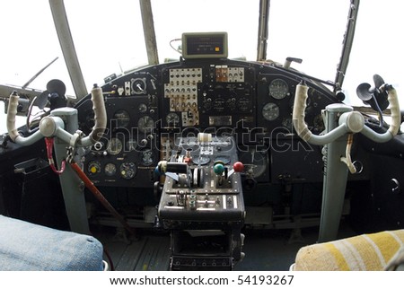 controls and equipment in cockpit of veteran airplane