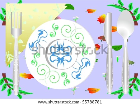Kitchen accessories on a cloth with summer drawing.