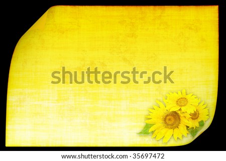 Yellow background with sunflower drawing in grunge style