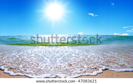 Summer sea landscape with the solar sky and beautiful sky